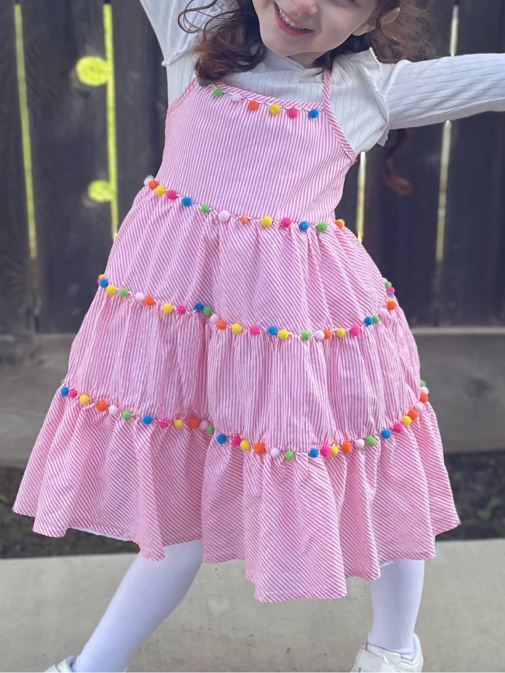 Tommy Bahama Spaghetti Strap Tiered Pom-Pom Party Dress - Picture 2 of 6